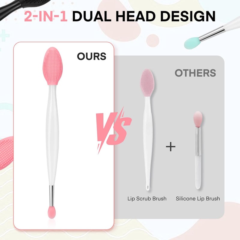 Unaone Lip Scrub Brush - 3 PCS Dual-ended Lip Scrubber Exfoliator and Silicone Lip Brush, 2-in-1 Silicone Lip Scrub Tool Lip Mask Applicator, Gentle Exfoliator & Applicator for Soft - Image 2